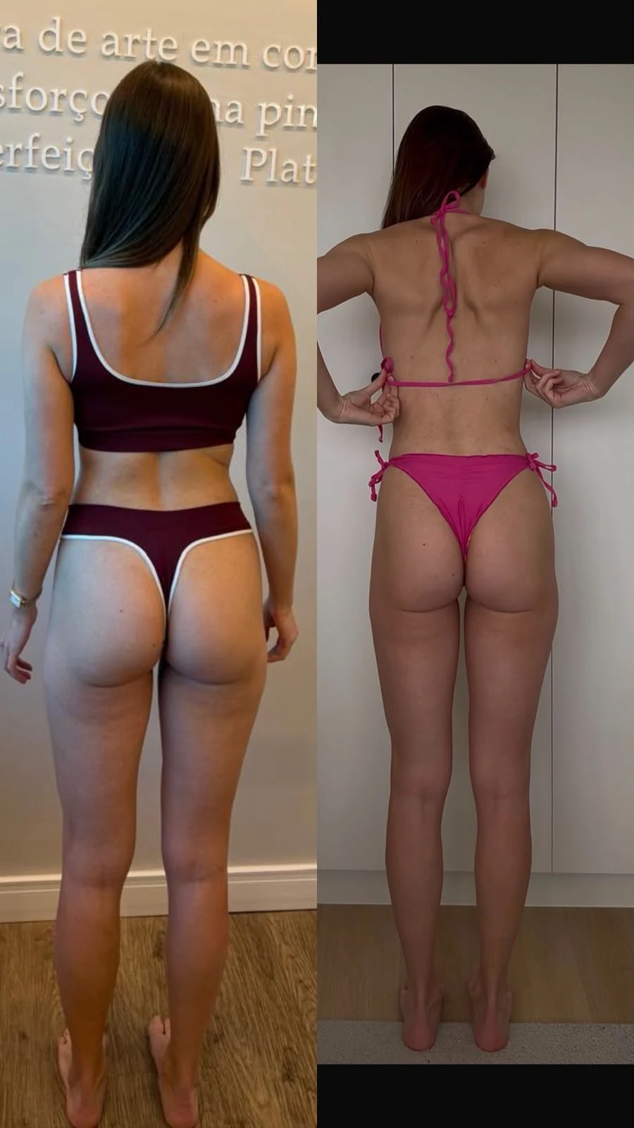 Comparativo de evolução corporal da Adri, vista posterior
